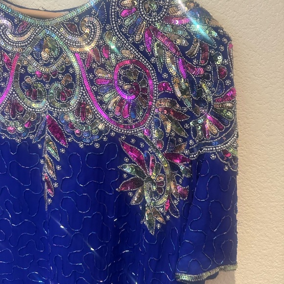 Laurence Kazar Royal Blue Silk Beaded Gown - Picture 6 of 11
